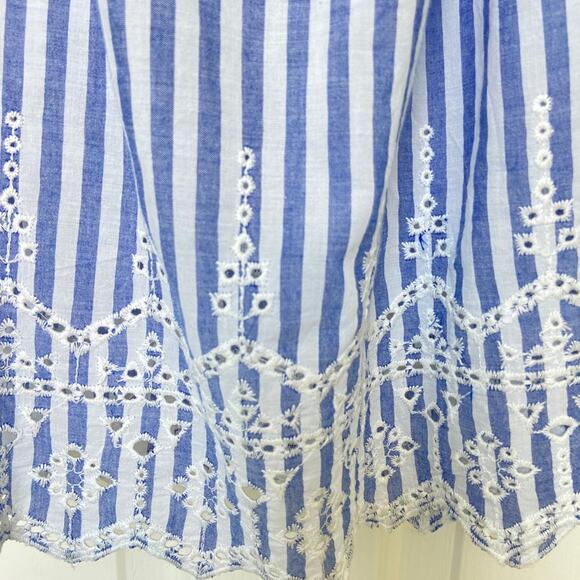 Blue Striped Off Shoulder Eyelet Top Summer Bohemian Casual - Picture 3 of 5